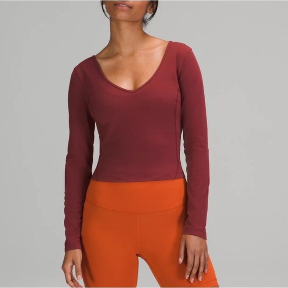 Lululemon Align Long Sleeve Shirt Mulled Wine Red V-Neck Cropped Yoga Top W3EV7S